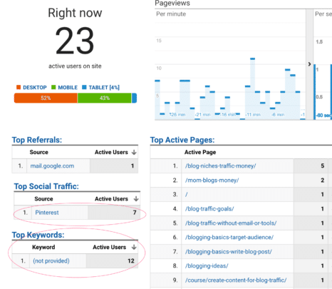 Google Analytics Real Time View of Website Traffic