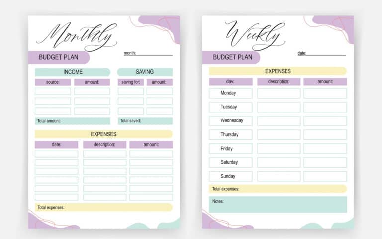 Monthly and weekly budget planner template. Planning concept